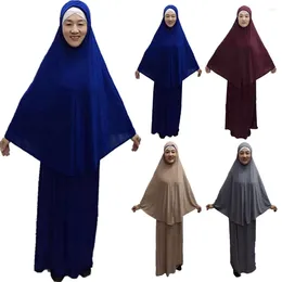 Ethnic Clothing 2pcs Khimar Women Prayer Clothes Set Umrah Eid Muslim Overhead Hijab Abaya Jilbab Long Dress Arab Scarf Islamic Worship
