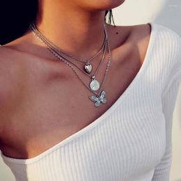 Pendant Necklaces Multilevel Human Head Coin Butterfly For Women Fashion Gold Colour Heart Shaped Chain Female Necklace Jewellery