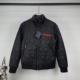 Pradity Men 24ss Designers Nylon Jackets Metal Triangle Label Red Strip Down Cotton Jacket North Winter Coat Jackets Men Clothing Windproof Lapel Neck Streetwear