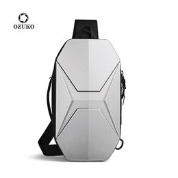 Waist Bags OZUKO Hard Shell Chest Bag Male Waterproof Shoulder Men Fashion Short Trip Messenger USB Charging Crossbody Teenage 231023