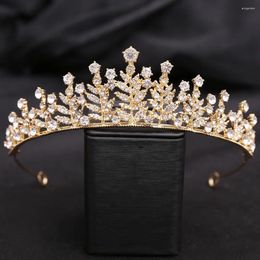 Hair Clips Wedding Tiara Crystal Bridal Crown Gold Colour Pageant Diadem Veil Tiaras Bride Accessories Hairband Head Jewellery