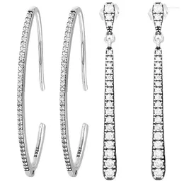 Stud Earrings Original 925 Sterling Silver Shooting Stars Drop Oval Sparkle With Crystal Hoop Earring For Women Gift DIY Jewelry