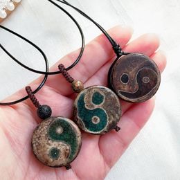 Pendant Necklaces Natural Agates Stone Tibetan Dzi Necklace Yinyang Black Lava Three Eyes Long Women Men Healing Energy Lucky