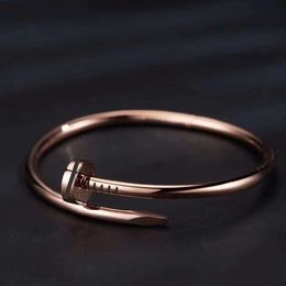 18k Real Gold Thin Model Nail Bracelet Open in Hands Christmas Cuff Bangle Love Couple