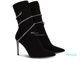 bare boots with thin high heels, rhinestones, gold snake shaped winding knitting, elastic zipperless sexy women's boots