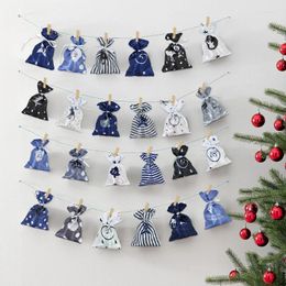 Christmas Decorations 24Pcs Advent Calendar Gift Bags 2024 Year Hanging Xmas Candy Drawstring Bag Countdown Decoration