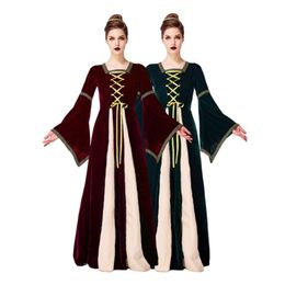 Halloween Costume Women Designer Cosplay Costume Mediaeval Clothes Dark Green Royal Court Dress Halloween Clothes Adult Stage Performance Clothes