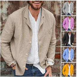 Men's Casual Shirts Spring Autumn Men Solid Color Blazers Mens Long Sleeve Thin Linen Blazers Male Casual Suit Jacket Coats S-3XL 231023