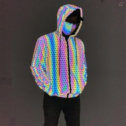 Men's Jackets Men's Techwear Geometry Colorful Reflective Men 2023 Autumn Harajuku Fashion Coats Reflect Light Clothing Jaqueta