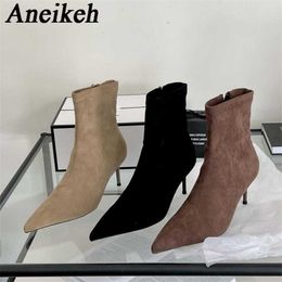 Women Pointed Side Zipper Sewing Chelsea Boots Spring autumn Elegant Sexy Flock Thin Heel Ankle Party Ball 230922