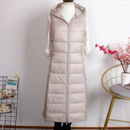 Women's Down Autumn And Winter Jacket Vest Long Over-The-Knee Lightweight Casual Large Size White Duck Warm
