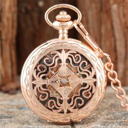 Pocket Watches Rose Gold Hollow Pattern Mechanical Watch Male Roman Numerals Display Pendant Antique Manual Mechanism Clock