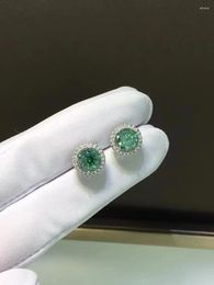 Stud Earrings 1CT Green Moissanite Diamond 6.5mm Lab Test For Men Women 925 Sterling Silver Engagement Luxury Fine Jewelry Gift