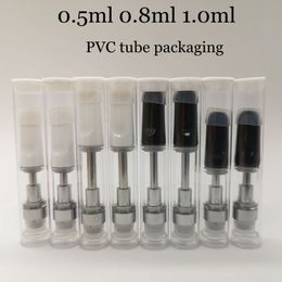 0.5ml 0.8ml 1.0ml Ceramic Cartridge PVC Tube Packaging 510 Thread Atomizer Empty 2.0mm Thick Oil Holes Carts White Black Allow Customise