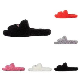 2023 Luxury Fashion Designer Womens Slippers Sandals Ladies Winter Wool Slides Fur Fluffy Furry Warm letters Sandals Comfortable Fuzzy Girl Flip Flop Slipper 35-42