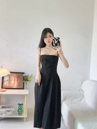 The*ROW Black Suspender Dress Women Niche Khaite Slit Skirt