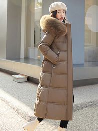 Women's Down Parkas 2023 Winter Long Cotton Coats Snow Fur Parka Thicken Warmer Belt Big Pocket Puffer Jacket Over Knee Length Outerwear 231023