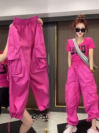 Women's Pants Women's Women Trousers Autumn High Waist Casual Wide Leg 2023 Pink Harajuku Streetwear Joggers Pantalones Cargo
