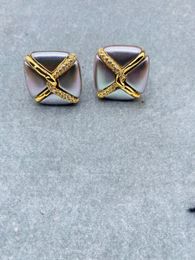 Backs Earrings European And American Designers Create Fashion Trend Casual Metal Square Gem Ear Clips