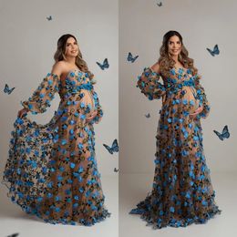 Maternity Dresses 3D Floral for P o Shoot Illusion Pregnancy Prom Dress with Detachable Sleeve Maxi Gown 231021