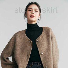 Women's Jackets Designer Metal buckle wool woolen jacket for women's autumn and winter box shaped round neck short double-sided fabric designer coat UX04