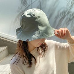 Berets Spring And Summer Japanese Fresh Bean Green Bucket Hat Fold Elastic Show Face Small Sunshade Brim Basin Caps For Women