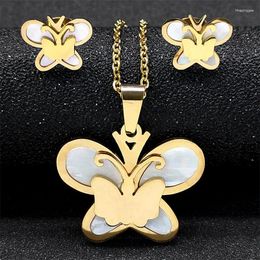 Necklace Earrings Set Aesthetic Butterfly For Women Shell Stainless Steel Gold Colour Accesorios Para Mujer SXS07