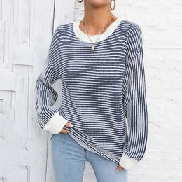 Women's Sweaters Autumn And Winter Sweater European American Border Colour Matching Round Neck Pullover Striped Jumpers