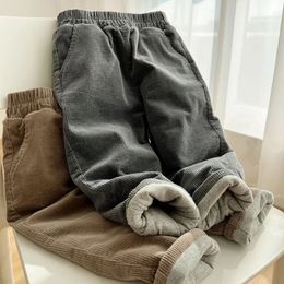 Calças de inverno crianças engrossar veludo sweatpants meninos calças de carga sólida 1y jovem criança roupas outono meninas quentes calças de cintura elástica 231023