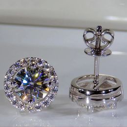 Серьги-гвоздики из белого золота 14 карат Au585, женские бриллианты из муассанита, 2 карата, круглые, элегантные, модные для свадьбы, вечеринки, помолвки, годовщины