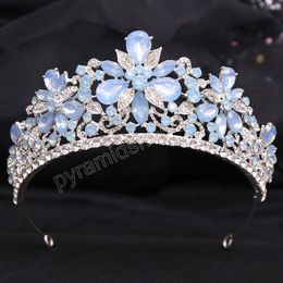 Luxury Sweet Cute Flower Opal Tiara Crown For Women Wedding Party Elegant Bridal Bride Crystal Crown Hair Accessories