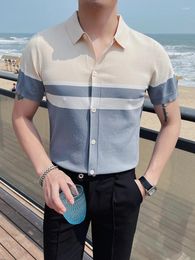 Men's Polos Ice Silk Men Patchwork Breathe Cool Tops Male Fashion Clothing 2023 Work Wear Knitted Casual Polo Shirts Comfort Slim Fit H82