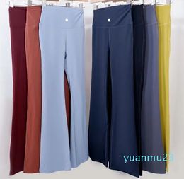 Flared Pants Grooved Long Ladies High Waist Slim Fit Belly Bell-bottom Trousers Shows Legs Yoga Fiess Net Solid Color