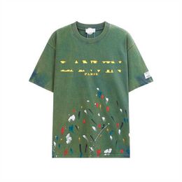 Men's T-shirts 2023 Designer Womens Shorts Sleeves t Shirts Lanvins Summer T-shirts Cotton Hand Painted Luxury Splash Ink Graffiti Casual Loose Italy 2yys