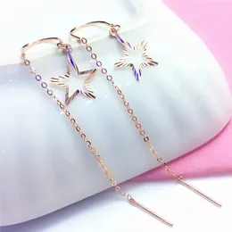 Dangle Earrings In 585 Purple Gold Shiny Stars Ear Lines For Women Fashion And Delicate Plated 14K Rose Wedding Jewellery