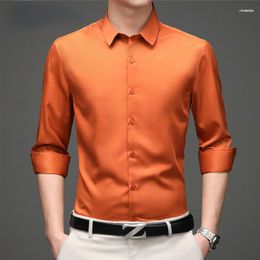 Men's Casual Shirts Men's Solid Micro Stretch Long Sleeve Shirt Men Easy Care Formal Business Smooth Soft Office/Working Wear