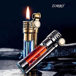 Lighters Zorro Windproof Metal Kerosene Lighter Transparent Fuel Tank Creative Retro Flint Smoking Accessories