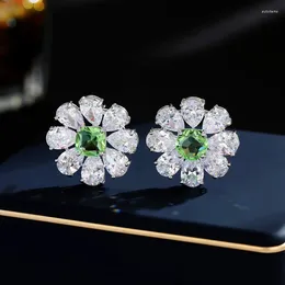 Stud Earrings Bilincolor S925 Silver Needle Sunflower Shining Transparent Zircon Flower For Women