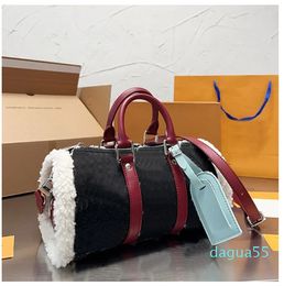 Women Handbag Wool Letter Genuine Leather Red Black Colour Scheme Silver Hardware New Handbags Purse Winter Tote Crossbody