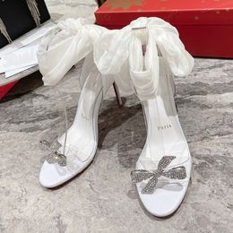 Fashion designer High quality womens red heel High heels Luxury leather soled sandals fine heels inlaid rhindiamond heeled slippers 1-12cm Dinner party shoes H0137