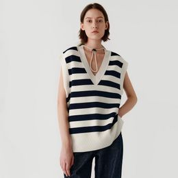 TOTEME Women V-neck Stripped Simpe Style Knitted Vest