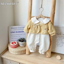 Rompers Infant Baby Girl Autumn Outfit Doll Collar Romper Bunny Princess Jumpsuit for Charming Little One Kids born 0-24M 231023