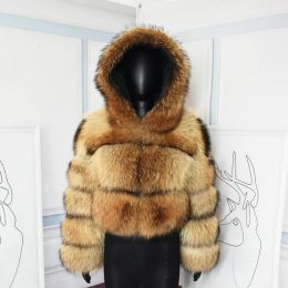 Vinter ny naturlig räv päls kappa kort sektion varm förtjockning riktig räv päls jacka mode lyxigt smalt riktig pälsrock