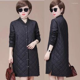 Women's Down Long Basic Cotton-Padded Jacket Warm Clothing For Women Split Thin Black Argyle Plaid Coats Outerwear Plus Size M-3XL