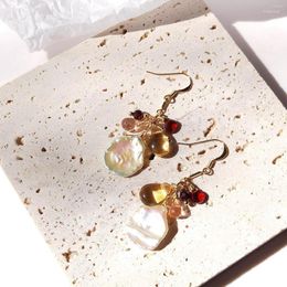 Dangle Earrings Lii Ji Keshi Pearl Citrine Garnet Topaz 14K Gold Filled Natural Stone Handmade Jewellery For Women Gift