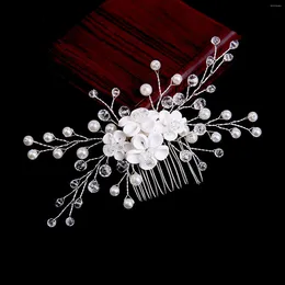 Hair Clips Girls Floral Comb Insert Pearl Crystal Hairpin Tiaras Wedding Accessories 2023 Fashion Side Pin Crown Jewelry