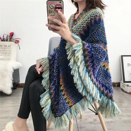 Women's Cape Swyivy Pullover Women Knitting Poncho Capes Autumn Female Fashion Bohemian Poncho Cloak Tassel Winter Clothing 231023