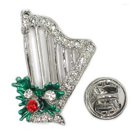 Brooches 12pcs A Lot Clear Rhinestone Enamel Harp Christian Music Pins Brooch Christmas Jewelry Gift C102175