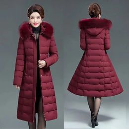 Women's Down Parkas Middleaged Womens Cotton Coat 2023 Winter Long Warm Quilted Jacket Female Casual Hooded Parka Overcoat 6XL 231023