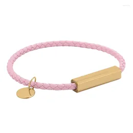 Charm Bracelets Fashion Jewellery Pink Braided Leather Bracelet Women Men Stainless Steel Magnet Buckle Couples Wristband PD0719